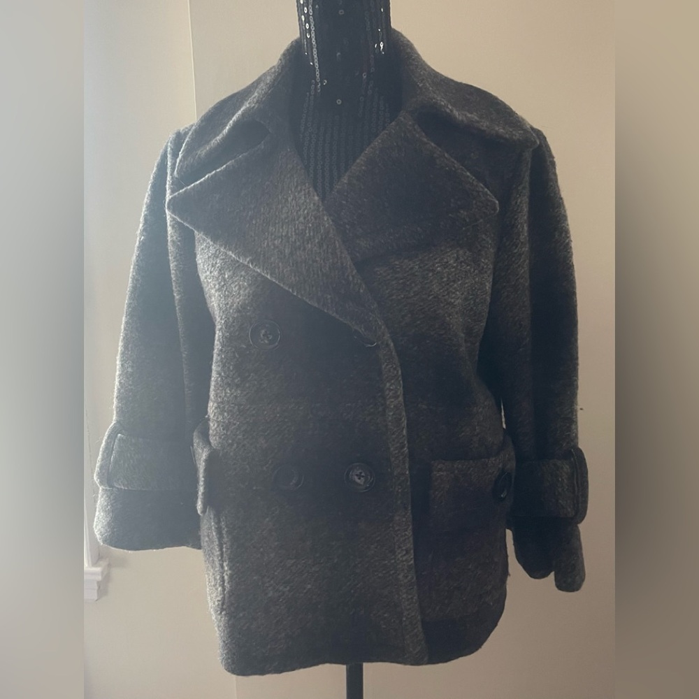 Michael Michael Kors Grey Striped Wool Blend Short Coat Size Large